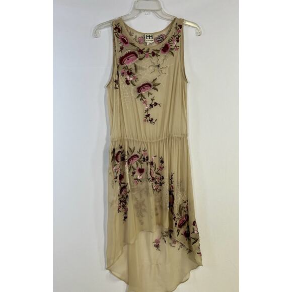 Rare Haute Hippie Embroidered Embellished Floral Silk Hi Low Dress S Fairy Boho - Picture 1 of 14